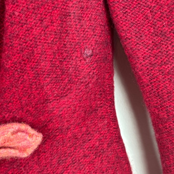 Sleeping on Snow Wool Cardigan Small Red Pink 3D Felted Floral Applique Anthropo - Picture 6 of 11